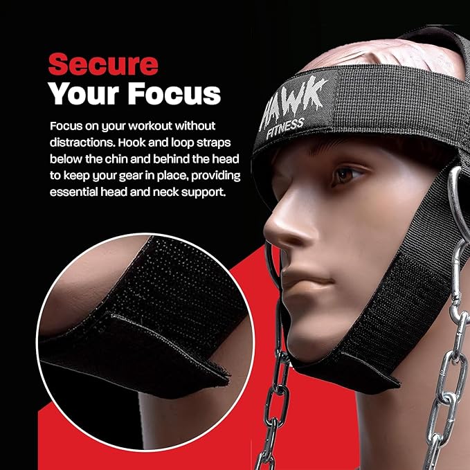Hawk Sports Neck Harness for Men and Women with Adjustable Neck Strap and 30" Steel Chain for Safely Lifting Weights Up to 150 lbs., Neck Exercise Equipment for Muscle Growth and Strength Training