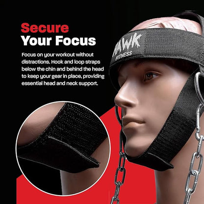 Hawk Sports Neck Harness for Men and Women with Adjustable Neck Strap and 30" Steel Chain for Safely Lifting Weights Up to 150 lbs., Neck Exercise Equipment for Muscle Growth and Strength Training