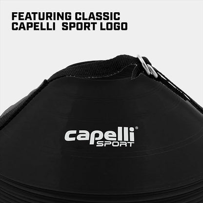 Capelli Sport Training Cones, Set of 10 Agility and Practice Drills Equipment with Carry Strap for Soccer, Football, Baseball, and Basketball, Black