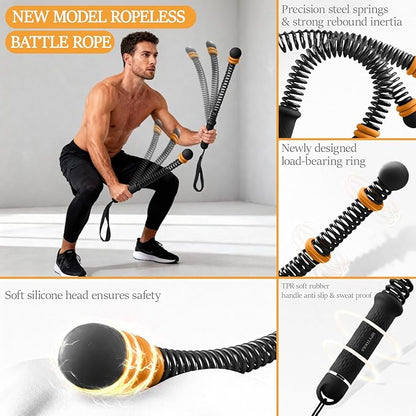 Ropeless Battle Ropes for Exercise Workout Rope, Portable Workout for Home Gym, Exercise Battle Ropes for HIIT Workouts, Low-Impact Cardio Training (Black with Ring)