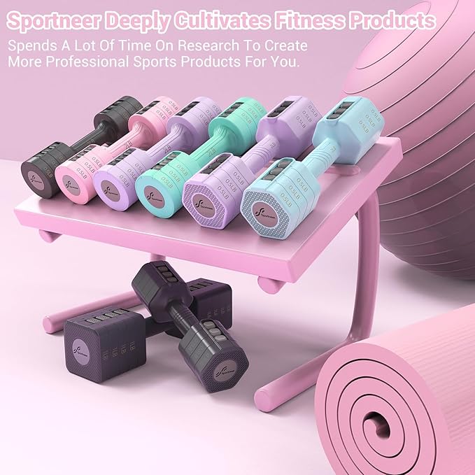 Sportneer Adjustable Dumbbells Hand Weights Set: 5 lb Dumbbell Set of 2 Each 2lb 3lb 4lb 5lb Free Weights Fast Adjust Weight 4 In 1 Weights Dumbbells Set for Women Men Home Gym Exercise Training
