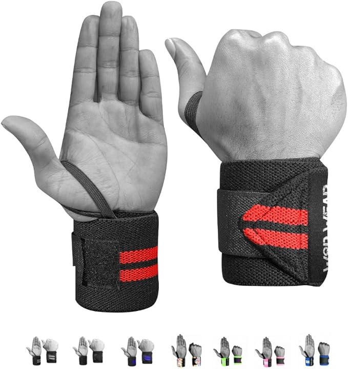 Elastic Wrist Wraps for Powerlifting, Strength Training, Bodybuilding, Cross Training, Olympic Weightlifting, Yoga Support - One Size Fits All
