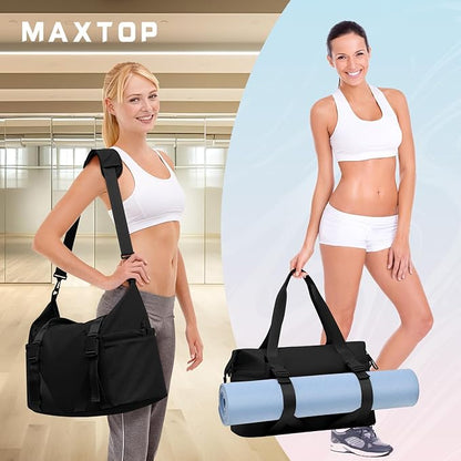 MAXTOP Women's Gym Yoga Duffle Bag with Shoe Pouch,Multi-Purpose Overnight Travel Bag for Gym,Work, Dance, Sports