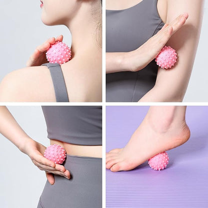 Spiky Massage Balls for Feet,4 Pcs 1.9'' Hard Lacrosse Ball Deep Tissue Recovery Tool,Trigger Point Ball for Myofascial Release & Trigger Point Therapy (Pink)