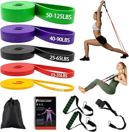 Resistance Bands Set with Handles & Door Anchor - Up to 125lbs Stackable Anti-Snap Exercise Bands for Men & Women, Heavy Duty Pull Up Assistance Band for Home Gym, Strength Training