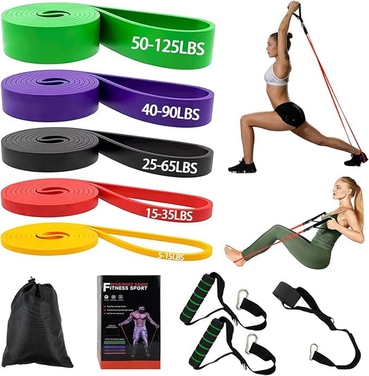 Resistance Bands Set with Handles & Door Anchor - Up to 125lbs Stackable Anti-Snap Exercise Bands for Men & Women, Heavy Duty Pull Up Assistance Band for Home Gym, Strength Training