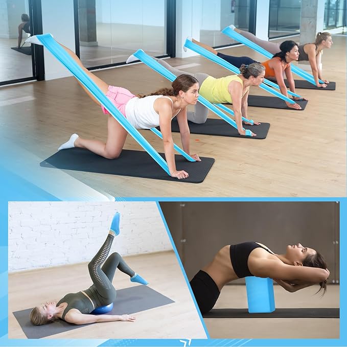 24 Pcs Home Pilates Essentials Kit for Women, Pilates Equipment Ring and Ball Set with Stretching Strap, Water Bottle, Magic Circle, Yoga Ring, Gym Bag, Resistance Band, Anti Slip Socks