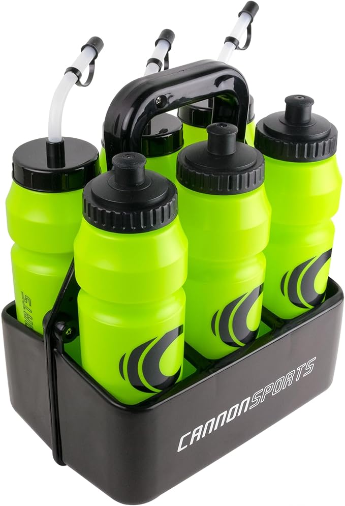 Cannon Sports 1 Liter Sports Water Bottle, BPA-Free, 34oz Capacity, Large Mouth, 2 lids (Straw & Squeeze) with Carrier, Great For Helmet Sports Such As Hockey, Lacrosse, Football, Boxing (Lime Green)