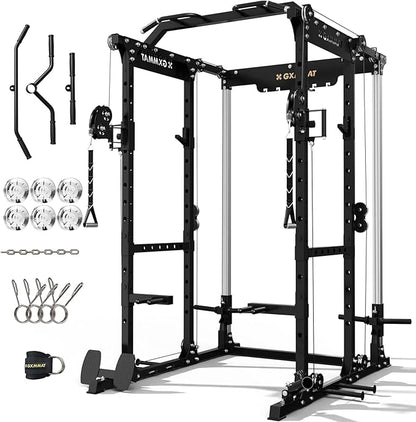 Gxmmat X6 Power Cage, 2200LB Multi-Function Power Rack with Independent Dual Aluminum Pulley System, Squat Rack for Home Gym Strength Training Equipment, Heavy-Duty Steel Construction