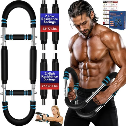 Twister Arm Trainer for Men and Women, Adjustable 5 Resistance Levels (33-120 lbs) Chest & Arm Workout Equipment with 4 Springs and Training Manual, Home Gym Strength Trainer with Anti-Slip Handles