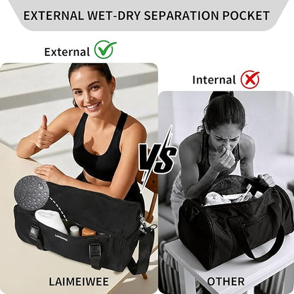Small Gym Bag for Women Men, Mini Crossbody Travel Duffle Bag with Wet Compartment and Yoga Mat Strap, Compact Workout Bag for Sports Dance Swimming, Daily Commuting (Black)