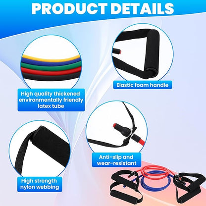 10 Pcs Resistance Bands with Handles Exercise Stretch Bands for Exercise Woman Man Training Physical Therapy Workouts Fitness