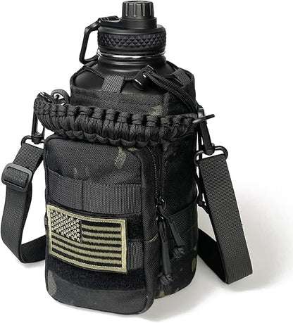Half Gallon Water Bottle with Sleeve - 64 Oz Insulated Water Jug with Strap Stainless Steel Big Gym Water Bottles for Men Sports Workout Hiking Camo Black