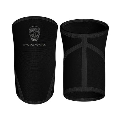 Gymreapers Knee Sleeves (1 Pair) With Gym Bag - IPF Approved - Knee Compression Sleeve Support for Squats, Weightlifting, and Powerlifting 7MM Neoprene Sleeves - 1 Year Warranty (Black/Black, Medium)