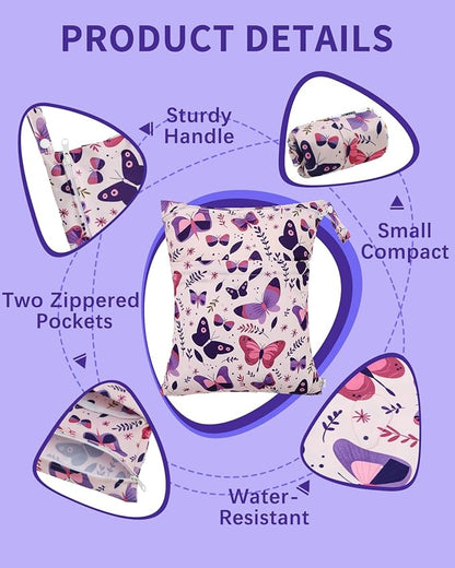 babygoal Wet Dry Bags 3 Pack, Waterproof Travel Bags for Swimsuits, Beach, Pool, Gym,Food Storage and Wet Clothes(Butterfly,Flamingo,Stripe),3LN44-B