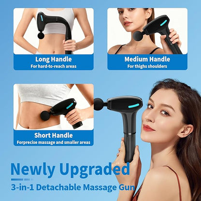 Massage Gun Deep Tissue with Extension Handle Professional Percussion 3-in-1 Detachable Back Massager for Pain Relief,Muscle Relief Massager for Shoulder Back Thigh Waist&Neck (Light Black)