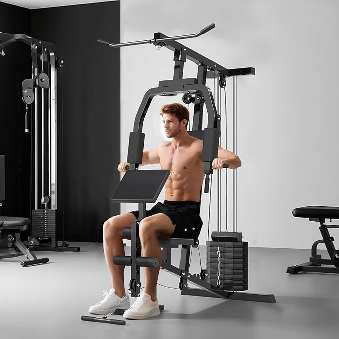 Soozier Multifunction Home Gym System, Workout Station with 99Lbs Weight Stack, for Full Body Exercise