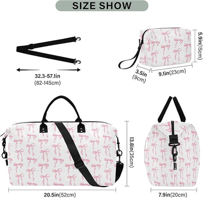 Weekender Bags Travel Duffel Gym Bag Carry on Overnight Tote Bag with Toiletry Bag for Airplane Travel Trip Gym Yoga (Pink Bow 61)
