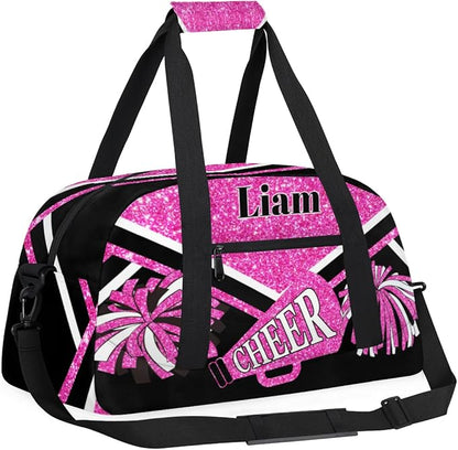 Custom Sports Cheerleading Bags for Girls, Overnight Duffel Bags Workout Training Personalized Sport Gym Bag Travel Practice Gymnastics Duffel Bag,Water Pink Shiny Glitters Black