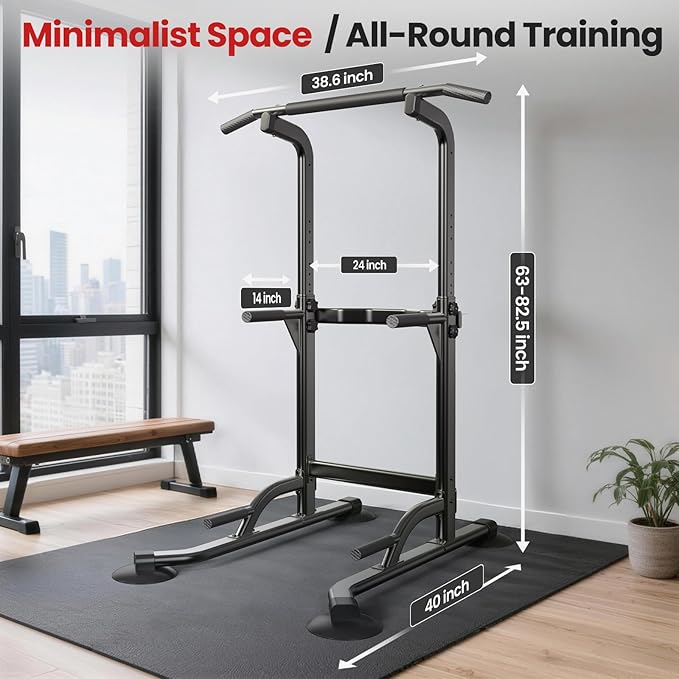 Dskeuzeew Pull Up Bar Free Standing for Multi-Function Home Gym Strength, Pull Up Dip Station Assistive Trainer Height Adjustable, Power Tower Training Heavy-Duty Fitness Equipment