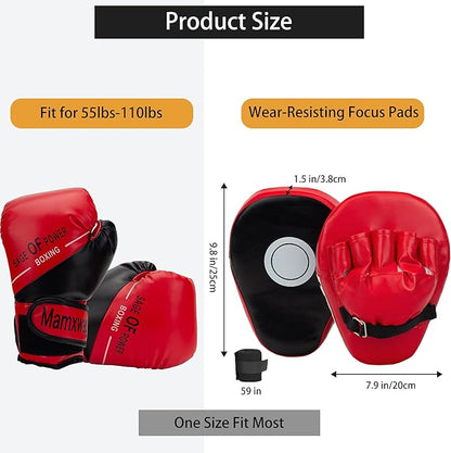 3-in-1 Boxing Gloves and Punching Mitts Set for Kids, Sports Boxing Gloves Boxing Pads with Hand Wraps, Kids Boxing Equipment Set for MMA, Karate, Muay Thai, Taekwondo