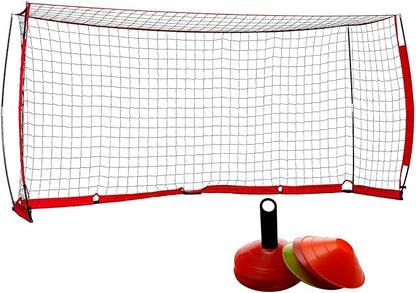 Portable Soccer Goal Set: 12x6 ft Soccer Goal for Backyard Practice and 12 Soccer Cones | Soccer Equipment for Training | for Outdoor Play w Knotless Net, 12 Sport Cones