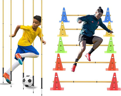 Football Training Cones Agility Soccer Cones, Indoor Outdoor and Festive Events Field Marker Agility Cones with 5 Adjustable Soccer Agility Training Poles