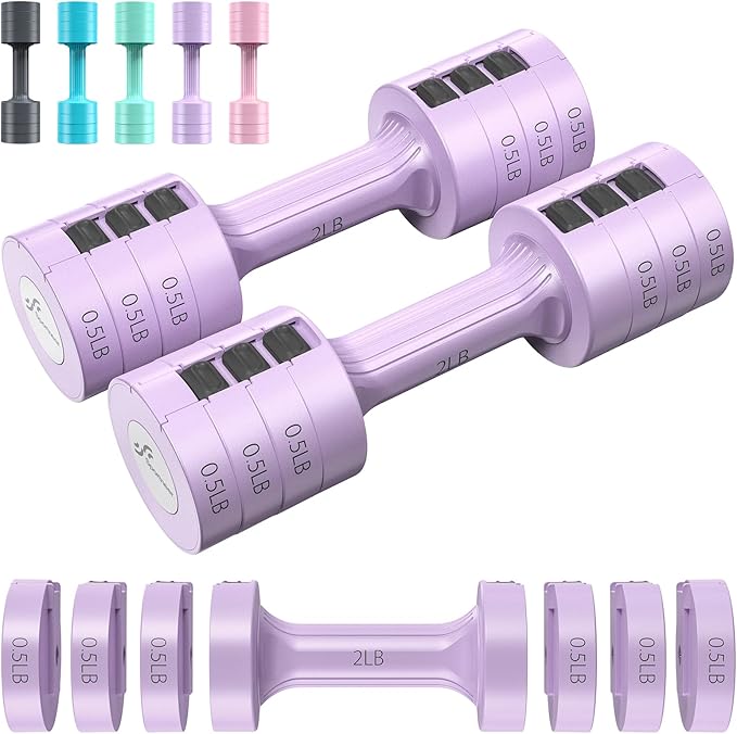 Sportneer Adjustable Dumbbells Hand Weights Set: 5 lb Dumbbell Set of 2 Each 2lb 3lb 4lb 5lb Free Weights Fast Adjust Weight 4 In 1 Weights Dumbbells Set for Women Men Home Gym Exercise Training