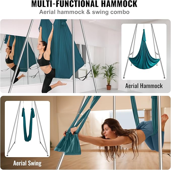 VEVOR Yoga Stand Frame, Max 441-551 lbs Load Swing Stand, Triangular Structure Aerial Rig, Aerial Silk Stands with Yoga Hammock, Standard & Height-Adjustable Version