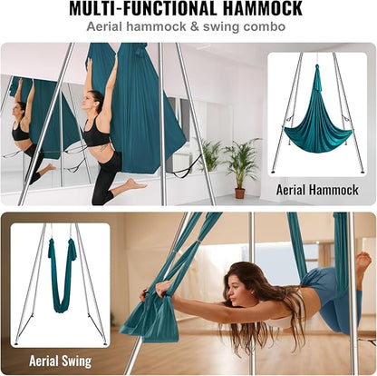 VEVOR Yoga Stand Frame, Max 441-551 lbs Load Swing Stand, Triangular Structure Aerial Rig, Aerial Silk Stands with Yoga Hammock, Standard & Height-Adjustable Version