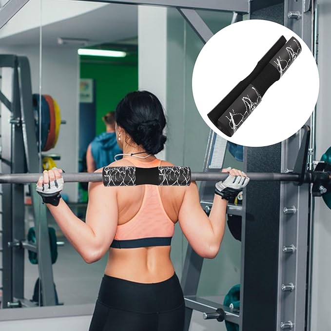 DOITOOL Fitness Barbell Pad and Shoulder Squat Cushion with Thick Foam, Neck and Hip Thrust Protective Pad for Weightlifting, Black Marble Pattern, Fitness Barbell Cover for Squats