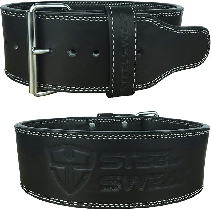Steel Sweat Powerlifting Belt for Weight Lifting - 4" Wide by 10mm Thick - Single Prong Heavy Duty Adjustable Weightlifting Belt, High Grade Leather - BOLT Black XXL