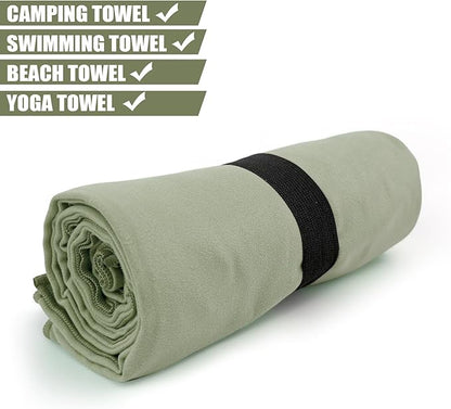 Camping Towel L Size Quick Dry Microfiber Lightweight for Beach Swimming Pool Travel Body Hot Yoga Mat Towels (Army Green, 1 Pack L)