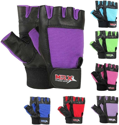 MRX Weight Lifting Leather Gloves Gym Fitness Training Glove with Long Wrist Strap