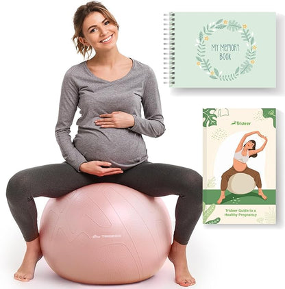 Trideer Pregnancy Birthing Ball, 1.7mm Extra Thick Yoga Ball for Maternity, Labor, Physio, Recovery, Illustrated Exercise Guide & Baby Memory Book Included, 1000LB Anti-Burst & Non-Slip Stability Ball