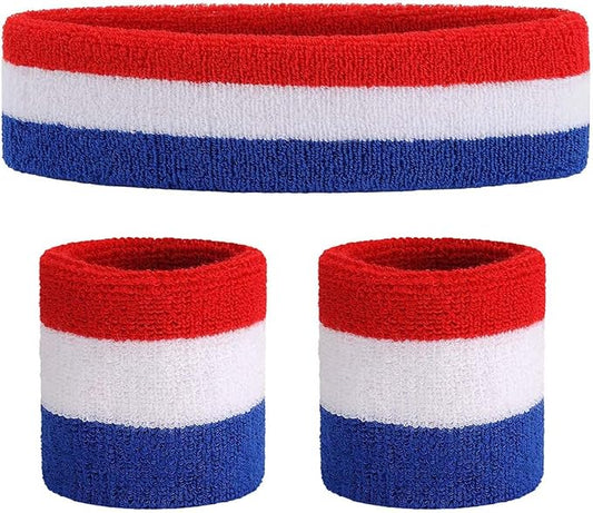ONUPGO Sweatband Set Sports Headband Wristband Set Sweatbands Terry Cloth Wristband Wrist Sweatband Headbands Moisture Wicking Sweat Absorbing Head Band
