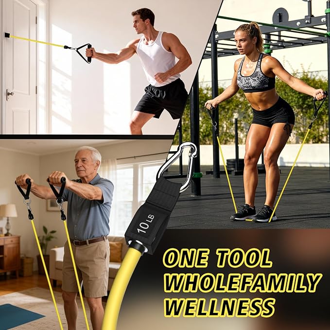 WHATAFIT Resistance Bands Set with Handles - Exercise Bands Home Gym Strength Training Equipment, Includes Door Anchor & Ankle Straps for Full Body Workout Bands, Physical Therapy