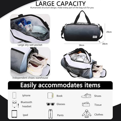 BE SMART Waterproof Mens Gym Bag with Shoe Compartment, Duffle Bag with Wet Pocket for Men, Lightweight Sport Carry On Duffel Bag With Tpu Pocket for Travel, Sports, Fitness & Workout(Black Gradient)