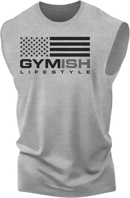 Gymish American Flag Graphic Fitness Tank, Sleeveless Bodybuilding Athletic Tank Top