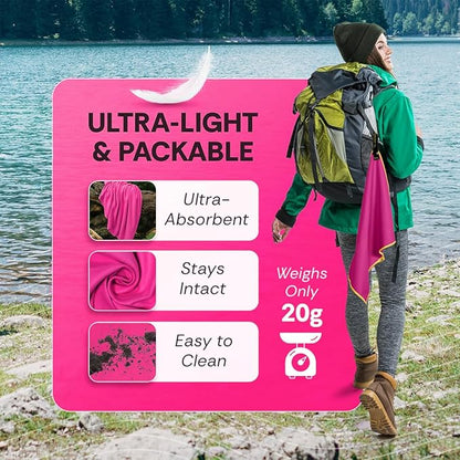 Backpacking Ultralight Quick Dry Microfiber Soft Fast Drying Hand and Face Towel Wash Cloth Camping Yoga Hiking Active Lifestyle Small (Magenta, Small)