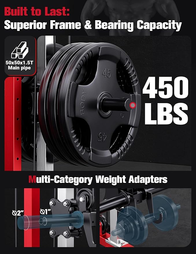 YOLEO Smooth Dual Pulley System Power Cage, 1700LBS Adjustable Cable Crossover Power Rack, Multi-Functional Squat Rack for Home Gym