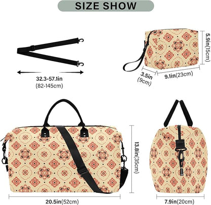 Weekender Bags Travel Duffel Gym Bag 4359 Mandala Orange Boho Carry on Overnight Tote Bag with Toiletry Bag for Airplane Travel Trip Gym Yoga