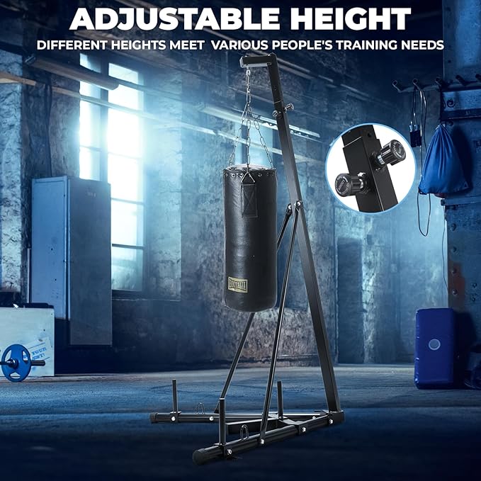 Height Adjustable Punching Bag Stand, Heavy Duty Boxing Stand, Steel Sandbag Rack - Supports Up to 150 lbs for Home Gym Fitness