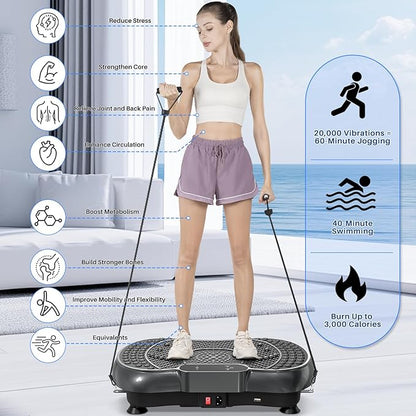 Bigzzia Vibration Plate Exercise Machine for Weight Loss – 100-Speed Platform with Remote & Resistance Bands, 450 lbs Capacity – Quiet Full Body Workout for Lymphatic Drainage at Home