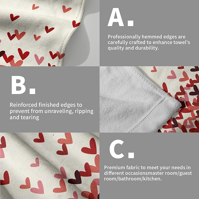 Pink Red Love Heart Hand Towels Pack of 2 Happy Valentine's Day Fingertip Towels Sweet Romantic Love Holiday Bathroom Towels Soft Fast Drying Face Towel for Kitchen Spa Gym 28.3x14.4 Inch
