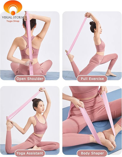 8ft 240g Super Thick Fitness Yoga Strap for Stretching, 3 Color Pure Cotton Durable Fitness Belt Bands Exercise Safe Adjustable D-Ring Buckle Gym Press Rope, Physical Therapy Tools