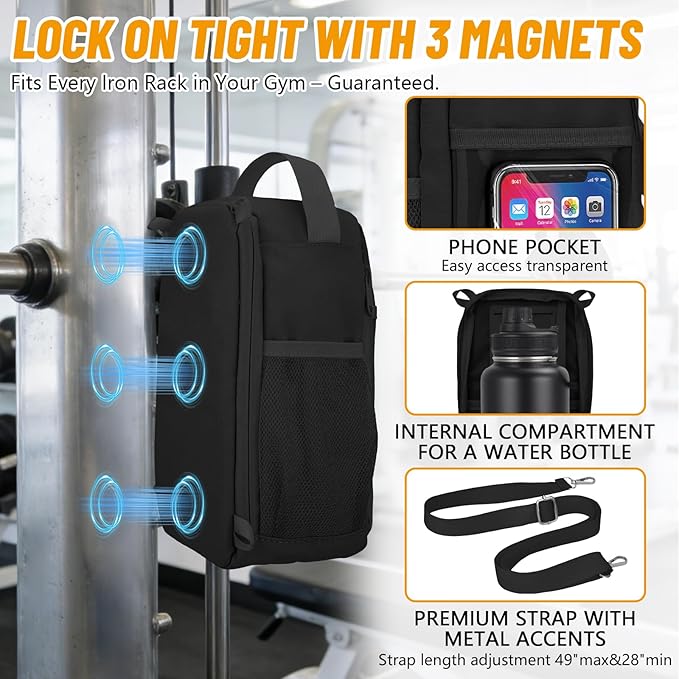 Magnetic Gym Water Bottle Bag with Strong Magnet Holder for Men and Women, Small Carrying Pouch for Phone Keys and Earbuds, Secure Metal Attachment for Gym and Sports Use