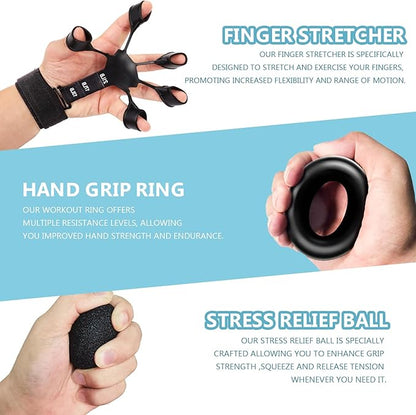 10 PCS Grip Strength Trainer Kit, Hand Gripper Strengthener, Forearm Strengthener, Finger Strengthener, Finger Exerciser, Stress Relief Ball,Forearm Workout Ring for Muscle Building and Injury Recover