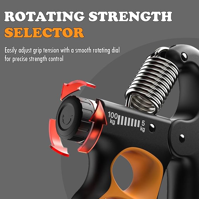 Adjustable Grip Strength Trainer Hand Gripper for Grip Strength, Forearm & Wrist Strengthener, Hand Exerciser for Strength Training & Therapy 11-220Lbs(5-100KG) | Orange