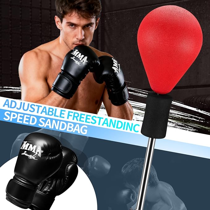 Punching Bag with Stand, Reflex Bag with Boxing Gloves, Boxing Bag for Teens and Adults, Height Adjustable - Speed Bag for Training, Boxing Equipment, Sturdy Base for Stress Relief & Home Fitness